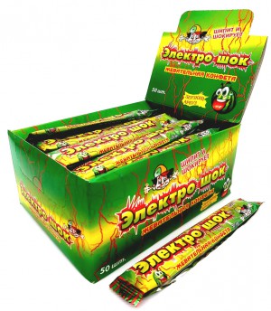 Жевательные конфеты ЭЛЕКТРОШОК 20 гр. с кислой начинкой с ароматом Арбуза 1/50шт/12бл. ТМ Холодок
