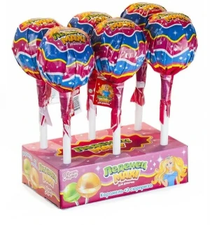 Карамель на палочке ЛЕДЕНЕЦ MAXI+2 сюрприза для девочек 108 гр.