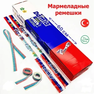 Мармелад DAMLA Дамла кислые ремешки 60 см. 15 гр. со вкусом Малины-Ежевики ТРИКОЛОР 1/72шт/6бл. TAYASH № 2999