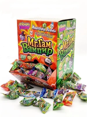 Жевательная резинка Mr. МИСТЕР ГАМ ВАМПИР с начинкой 4,5 гр.  1/200шт/6бл.  Канди Мастер