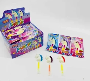 Карамель на неоновой палочке ЛУЧИСТИК ЕДИНОРОГ 10гр.   1/30шт/12бл.  Канди Клаб
