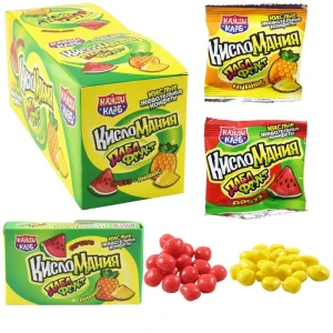 Жевательные конфеты Кисломания дабл фрукт арбуз и ананас 14 гр 1/30шт/12бл. Канди Клаб