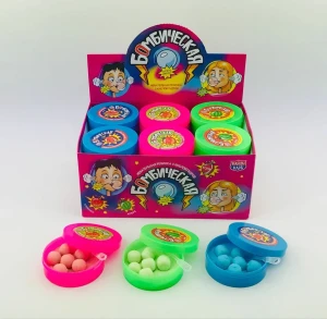 Жевательная резинка с кислой пудрой "Бомбическая" в пластиковой коробочке ассорти 15гр 1/24шт/12бл.