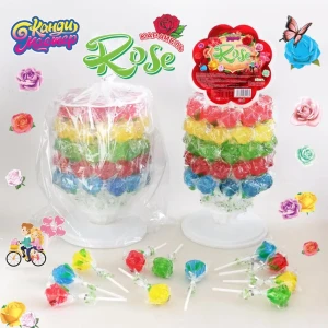 Карамель на палочке ROSE РОЗА  15 гр. на стенде 1/60шт/8бл. Канди Мастер