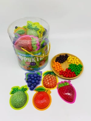 Сахарное драже с хрустящей начинкой "Прикольные фрукты" ассорти 12 гр  1/30шт/12бл.  Канди Клаб