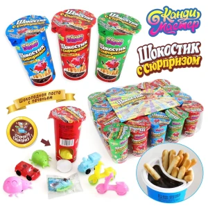 Печенье с шоколадной пастой и игрушкой ШОКОСТИК 12 гр.  1/20шт/12бл. Канди Мастер