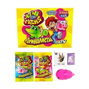 Взрывная карамель с игрушкой и тату ПРИКОЛИСТЫ ЖМИ МЕНЯ 1 гр.  1/30шт/12бл  Канди Клаб