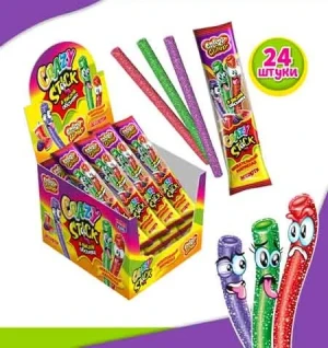 Мармелад в кислой обсыпке CRAZY GUMMY CRAZY STICK 20 гр. Ассорти  1/24шт/12бл.  Канди Клаб