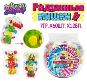 Мармелад РАДУЖНЫЕ МИШКИ с джемом 7 гр.  1/60шт/12бл.  Канди Мастер