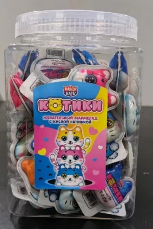 Мармелад с кислой начинкой КОТИКИ 12 гр.  1/50шт/12бл.  Канди Клаб