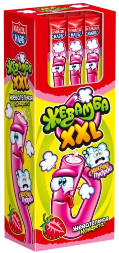 Жевательные конфеты с кислой пудрой ЖЕВАМБА XXL Клубника 15 гр.  1/30шт/12бл.  Канди Клаб