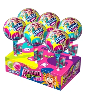 Карамель на палочке в наборе с подарком ЛИЗУНЕЦ MAXI МАКСИ АНИМЕ КЛАБ 112 гр. Канди Клаб