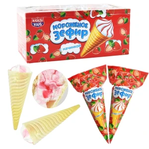 Маршмеллоу с начинкой в вафельном рожке МОРОЖЕНОЕ 13 гр.  1/30шт/12бл.  Канди Клаб