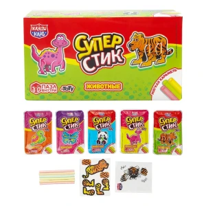 Мягкая карамель с игрушкой и тату СУПЕР СТИК С 3D ПАЗЛОМ (ЖИВОТНЫЕ) 5 гр.  1/40шт/12бл.  Канди Клаб