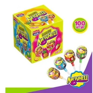 Карамель на палочке ЛИЗУНЕЦ  10 гр. Ассорти  1/100шт/12бл.  Канди Клаб