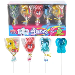 Карамель на палочке ЗВЕРЯТА  15 гр.  1/30шт/12бл.  Канди Клаб