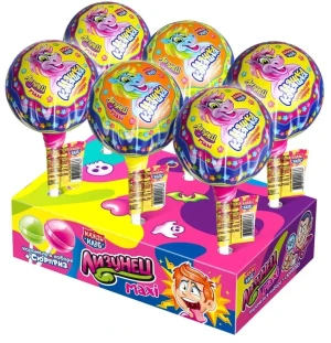 Карамель на палочке в наборе с подарком ЛИЗУНЕЦ MAXI МАКСИ НЯШКА КОНЯШКА 112 гр. Канди Клаб