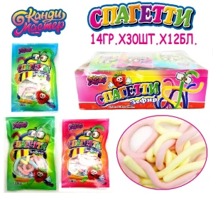 Зефир СПАГЕТТИ 14 гр.  1/24шт/12бл.  Канди Мастер