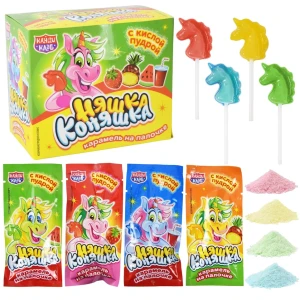 Карамель на палочке с кислой пудрой НЯШКА КОНЯШКА 12 гр.  1/48шт/12бл.  Канди Клаб