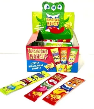 Жевательные конфеты КИСЛОТНЫЙ МОНСТР 10 гр., красящая язык  1/50шт/12бл.