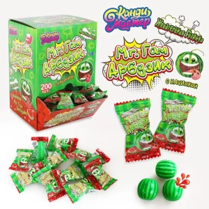 Жевательная резинка MR. ГАМ АРБУЗИК с начинкой 4,5 гр.  1/200шт/6бл.  Канди Мастер