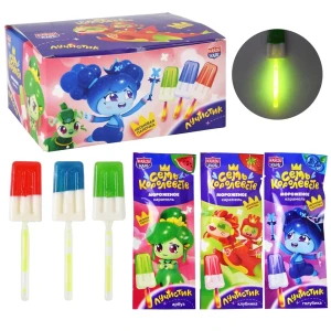 Карамель на неоновой палочке ЛУЧИСТИК МОРОЖЕНОЕ (Семь королевств) 10 гр.  1/30шт/12бл.  Канди Клаб