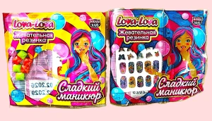 Жевательная резинка в подушечках с наклейками  LOVA LOVA СЛАДКИЙ МАНИКЮР 5 гр.     1/30шт/12бл.     Канди Клаб