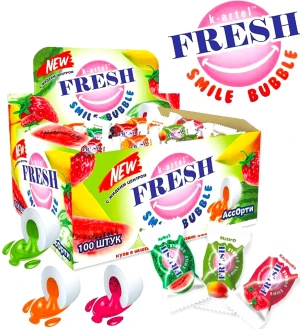 Жевательная резинка FRESH SMILE BUBBLE с жидким центром Ассорти 3 гр.    1/100шт/20бл.     K-ARTEL