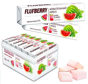Жевательные конфеты FLUFBERRY ФЛУФБЕРИ со вкусом арбуза 17 гр.     1/30шт/16бл.   ТМ ВК