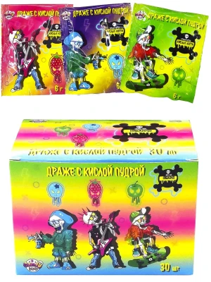 Драже с кислой пудрой ЧЕРНАЯ МЕТКА КИСЛЫЕ КОСТИ 6 гр.       1/30шт/18бл.      FunCandyLab