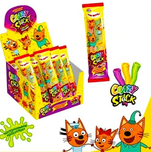Мармелад в кислой обсыпке CRAZY GUMMY CRAZY STICK ТРИ КОТА  20 гр.  Ассорти      1/24шт/12бл.       Канди Клаб