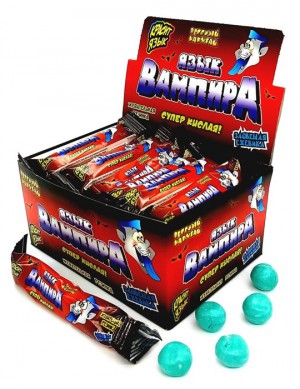 Жевательная  резинка  ЯЗЫК ВАМПИРА, красящая язык с кислой начинкой с ароматом ежевики 17,5г  1/25шт/10бл.